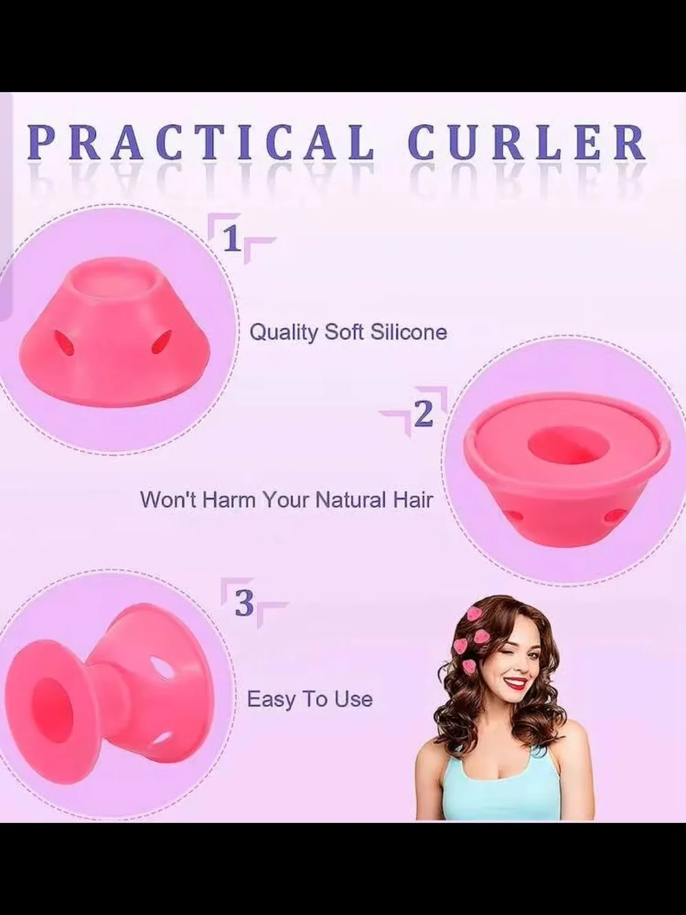 Silicone no-heat hair curlers, sleep rollers set.